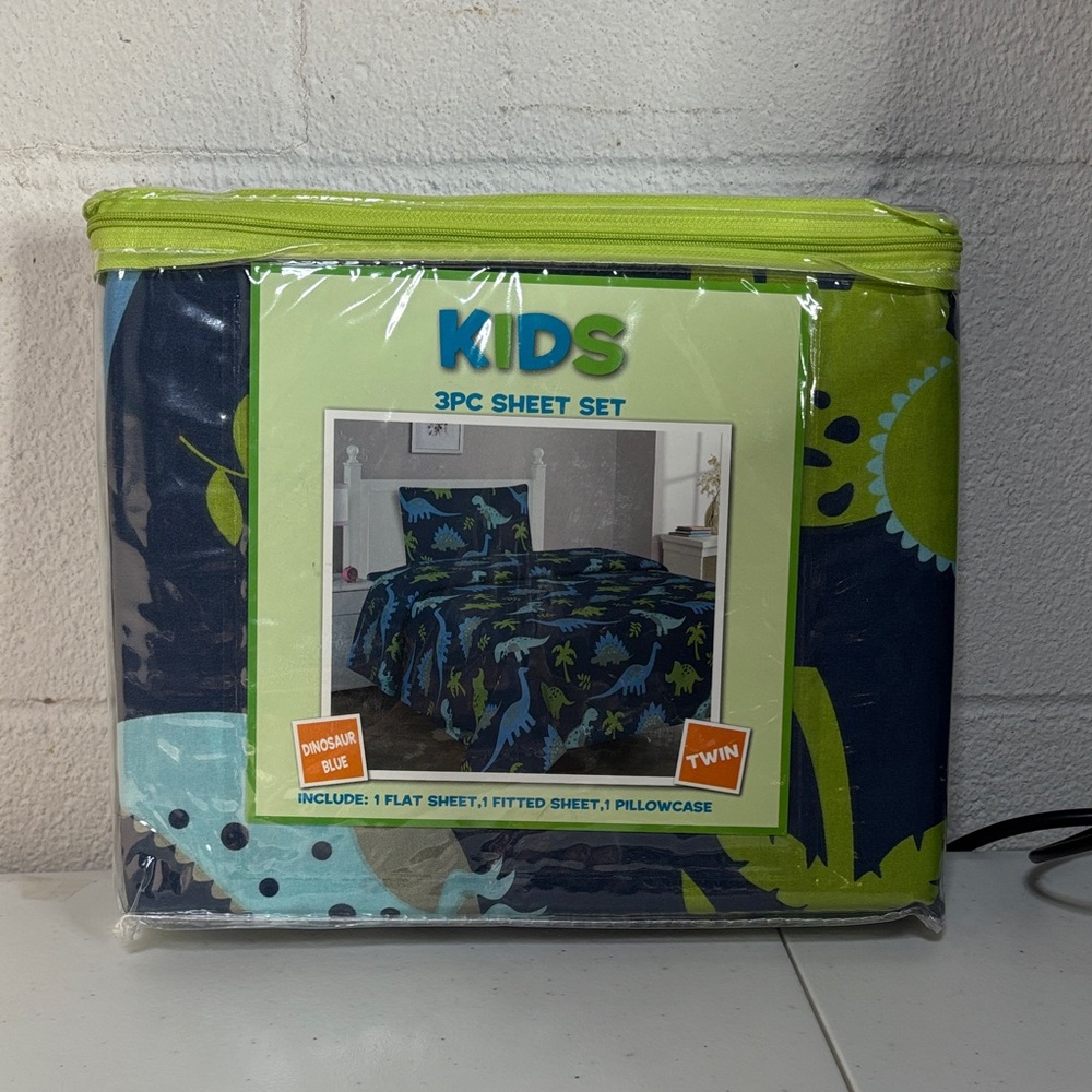 Kids 3 piece Sheet Set Dinosaur Blue Twin